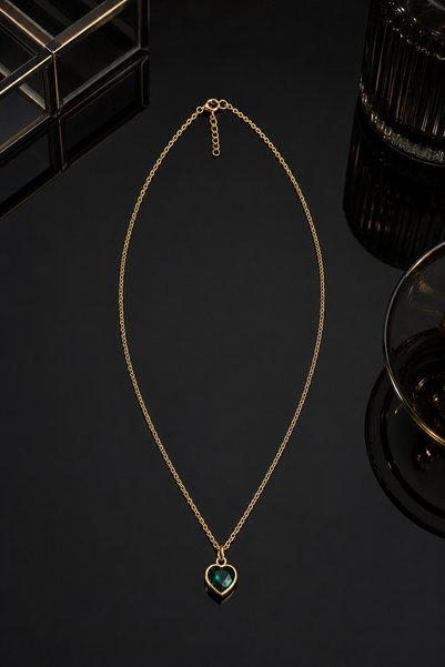 LuneraBag Green Zircon Stone Heart Necklace for Women – Gold Color Minimal Premium Elegant Daily and Special Occasion Jewelry