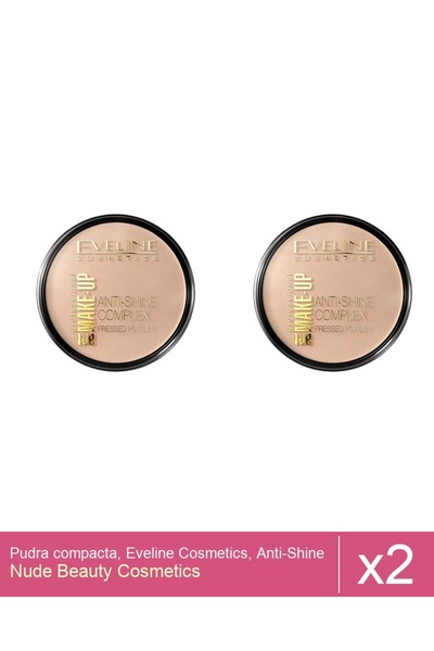 Makeup Set 2x Pudra compacta, Eveline Cosmetics, Anti-Shine Complex, 35 Golde...