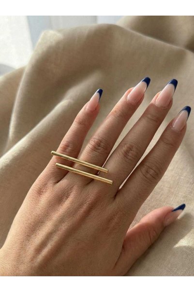 GAMBU Stainless Steel Double Bar Ring Gold