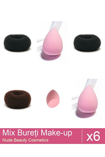 Makeup Mix Set 6 products Sponges: Brown bun sponge - 9 cm diameter, Extra-so...