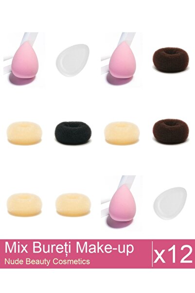 Makeup Mix Set 12 products Sponges: Blonde bun sponge - 9 cm diameter, Brown ...