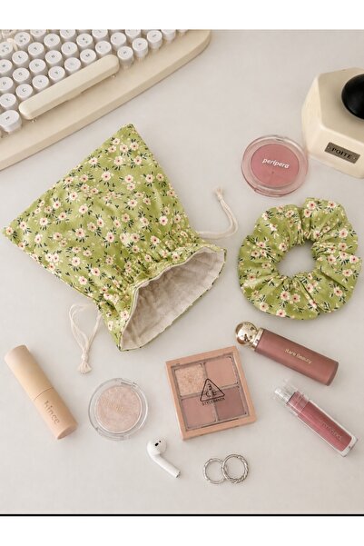 ikizelbutik Büzgülü Organizer Kese 16x17 cm Makyaj Çantası Toka Seti Pamuklu ...