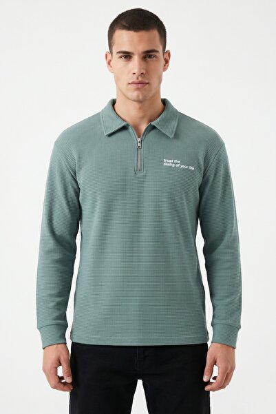 BAGLAN Men's Sports Polo Collar Honeycomb Textured Sweatshirt Bgl-St05442