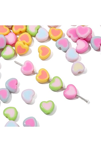 Choice 8x7mm hole dia 2mm random color 50pcs Love Heart Acrylic Bead Loose Sp...