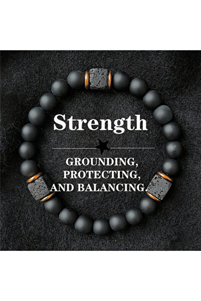 Choice1 20cm Strength Men's natural Lava stone bracelet，Black agate jewel bra...