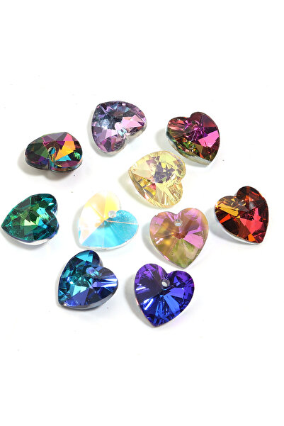 Choice10 Mix 10Pcs Aurora Color Heart Shaped Crystal Pendant Beads Glass Char...