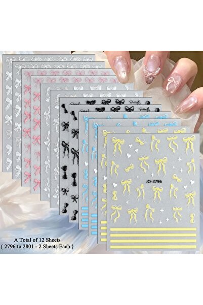 Choice5 Set AA - 12 Sheets 3/6/12/18/30 Sheets 3D Bow Nail Stickers Ribbon He...
