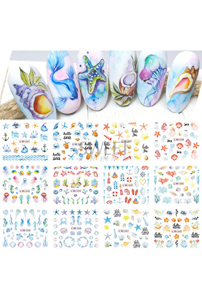 Choice BN2641-2652 12 قطعة من ملصقات الأظافر المائية بتصميم خطوط تجريدية وفوا...