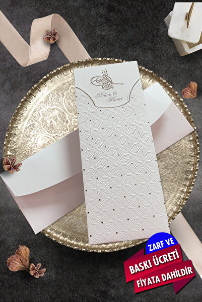 Cem Davetiye Düğün Nişan Nikah Kına Davetiyesi 3337 (100 ADET) Baskı Dahil