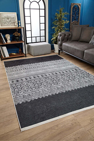 halinet Halı.Net Anthracite Modern Washable Non-Slip Living Room Carpet Haln-...