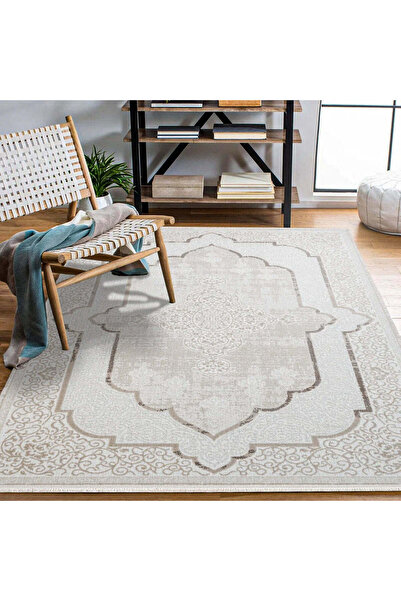 halinet Halı.Net Cream Vintage Antique Washable Non-Slip Living Room Carpet C...