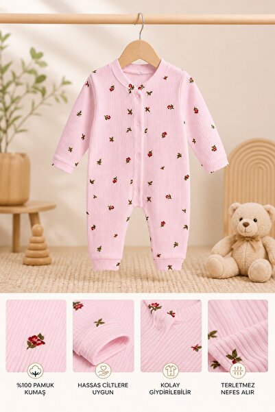METEOR BABY Baby Girl Floral Patterned Jumpsuit with Snap Fasteners Seasonal Baby Romper