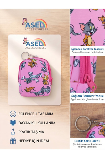 Aselaksesuarr Karakter Baskılı Kancalı Mini Kız Çocuk Cüzdanı ve Çanta Aksesu...