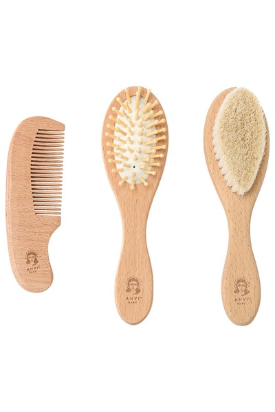 Anvi Baby - 100% Natural Baby Wooden Hair Brush Set Of 3