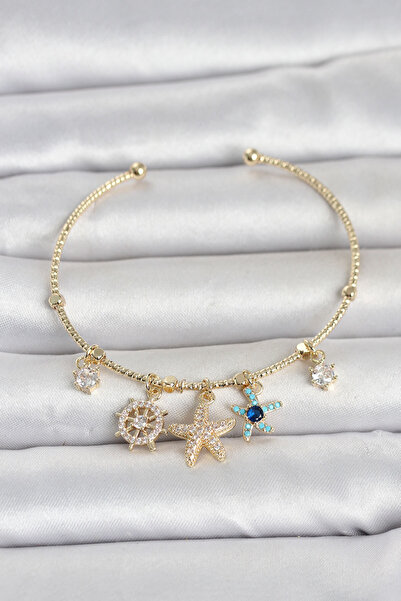 Generic Brand Gold Color Brass Sea Theme Charm Women's Bracelet