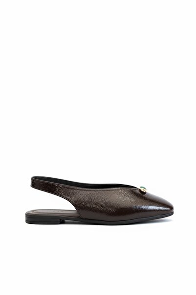 SHOEBELLAS Skas Acı Kahve Gold Toka Detaylı Kadın Babet