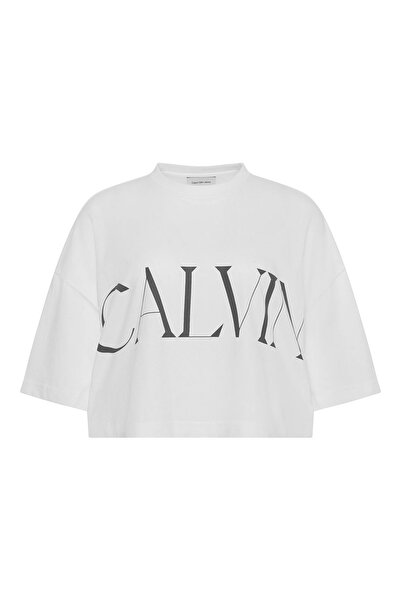 Calvin Klein Tricou de damă cu mânecă scurtă, scurtat, cu logo grafic, M