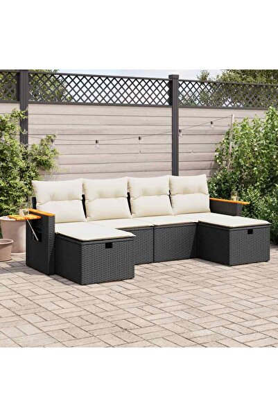 vidaxl Set mobilier de gradina cu perne, 6 piese, negru, poliratan