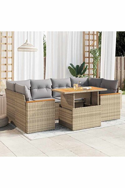 vidaxl Set canapele gradina cu perne 6 piese bej poliratan/lemn acacia