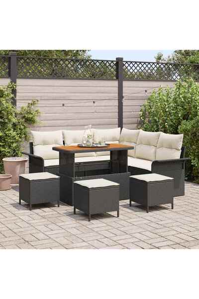 vidaxl Set de canapele pentru gradina cu perna 9 pcs Negru poliratan