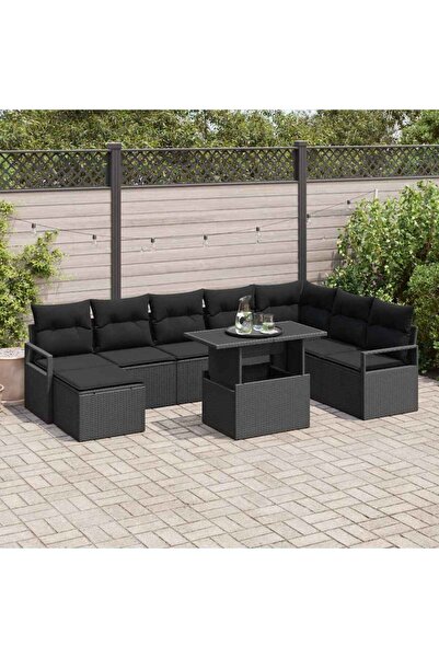 vidaxl Set de canapele pentru gradina 9 pcs Negru Rattan poli