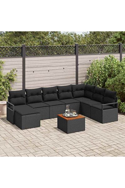 vidaxl Set de canapele pentru gradina cu perna 9 pcs Negru poliratan