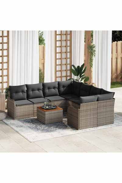 vidaxl Set de canapele pentru gradina 9 pcs Gri poliratan
