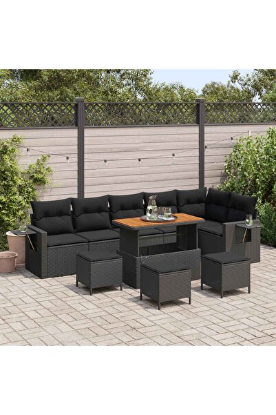 vidaxl Set de canapele pentru gradina 10 pcs Negru poliratan