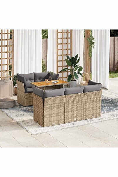 vidaxl Set canapele de gradina cu perne, 6 piese, bej, poliratan