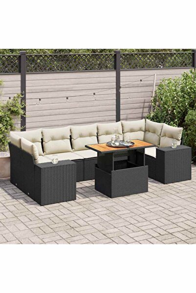 vidaxl Set mobilier de gradina cu perne, 8 piese, negru, poliratan