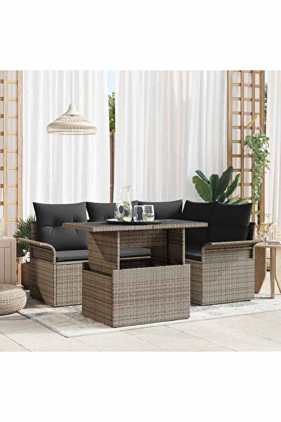 vidaxl Set de canapele pentru gradina cu perna 5 pcs Gri Rattan poli