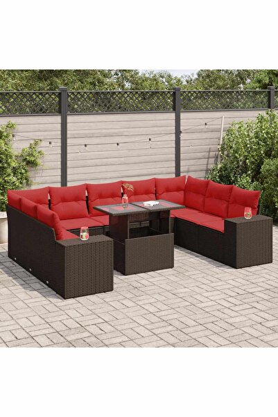 vidaxl Set canapele de gradina cu perne, 10 piese, maro, poliratan