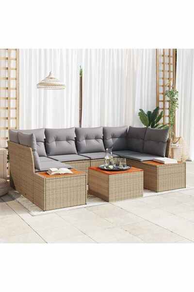 vidaxl Set de canapele pentru gradina cu perna 6 pcs Bej Rattan poli