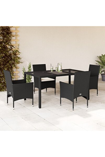 vidaxl Set mobilier de gradina cu perne 5 piese negru poliratan&sticla