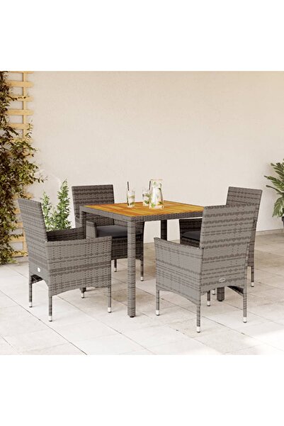 vidaxl Set mobilier gradina cu perne 5 piese gri poliratan/lemn acacia