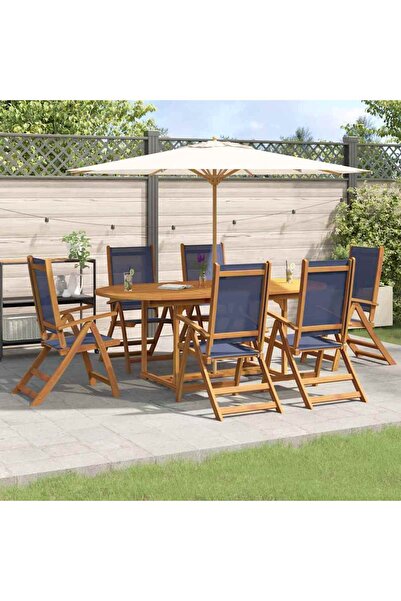 vidaxl Set mobilier de gradina, 7 piese, lemn masiv acacia/textilena