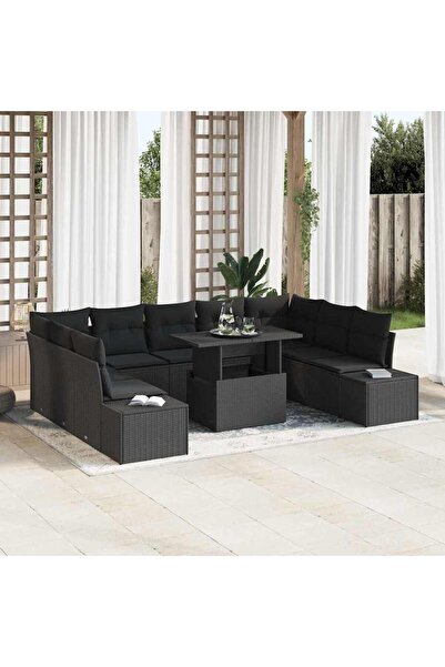vidaxl Set de canapele pentru gradina 10 pcs Negru Rattan poli