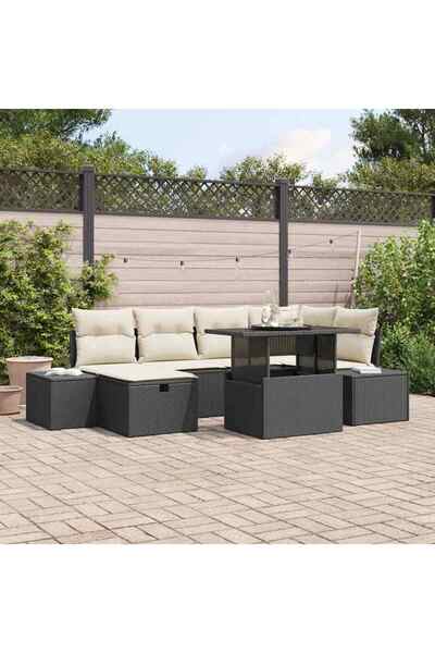 vidaxl Set de canapele pentru gradina cu perna 7 pcs Negru Rattan poli