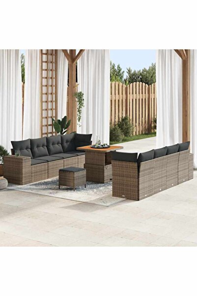 vidaxl Set de canapele pentru gradina cu perna 11 pcs Gri poliratan
