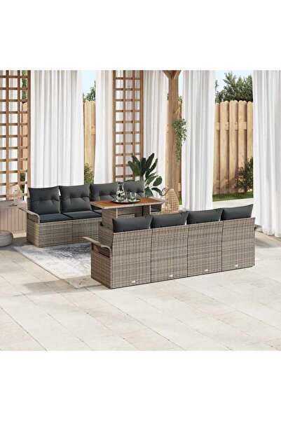 vidaxl Set de canapele pentru gradina 9 pcs Gri Rattan poli