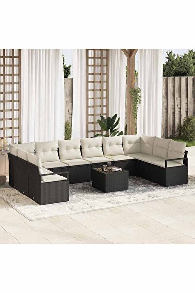 vidaxl Set de canapea cu perna 11 pcs Negru poliratan