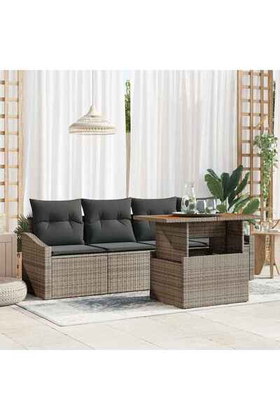 vidaxl Set de canapele pentru gradina cu perna 5 pcs Gri Rattan poli