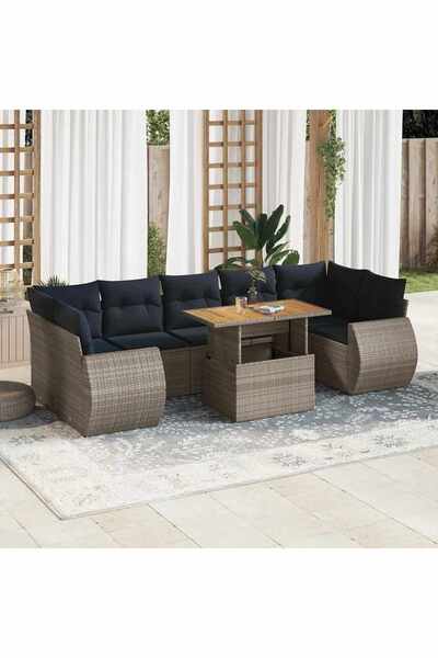 vidaxl Set canapele de gradina cu perne, 8 piese, gri, poliratan