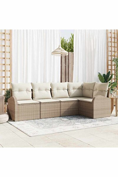 vidaxl Set de canapele pentru gradina 5 pcs Bej È™i Alb poliratan