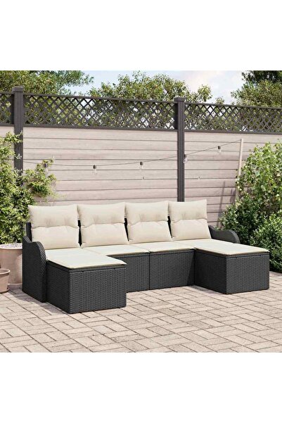 vidaxl Set de canapele pentru gradina cu perna 6 pcs Negru Rattan poli