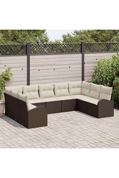 vidaxl Set de canapea cu perna 9 pcs Maro Poli Rattan