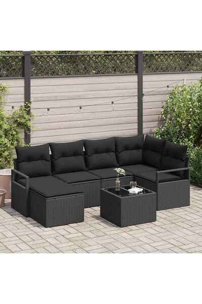 vidaxl Set de canapea cu perna 7 pcs Negru poliratan