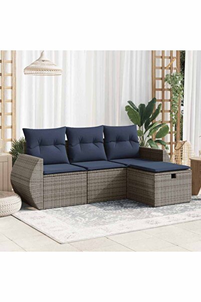 vidaxl Set canapea de gradina cu perne, 4 piese, gri, poliratan
