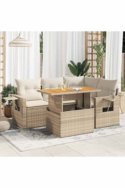 vidaxl Set canapele de gradina cu perne, 5 piese, bej, poliratan