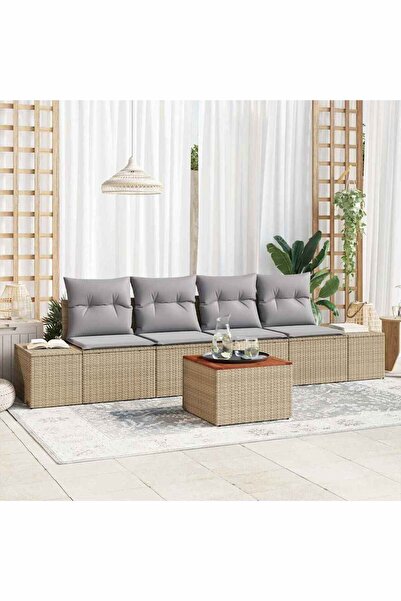 vidaxl Set de canapele pentru gradina cu perna 5 pcs Bej poliratan